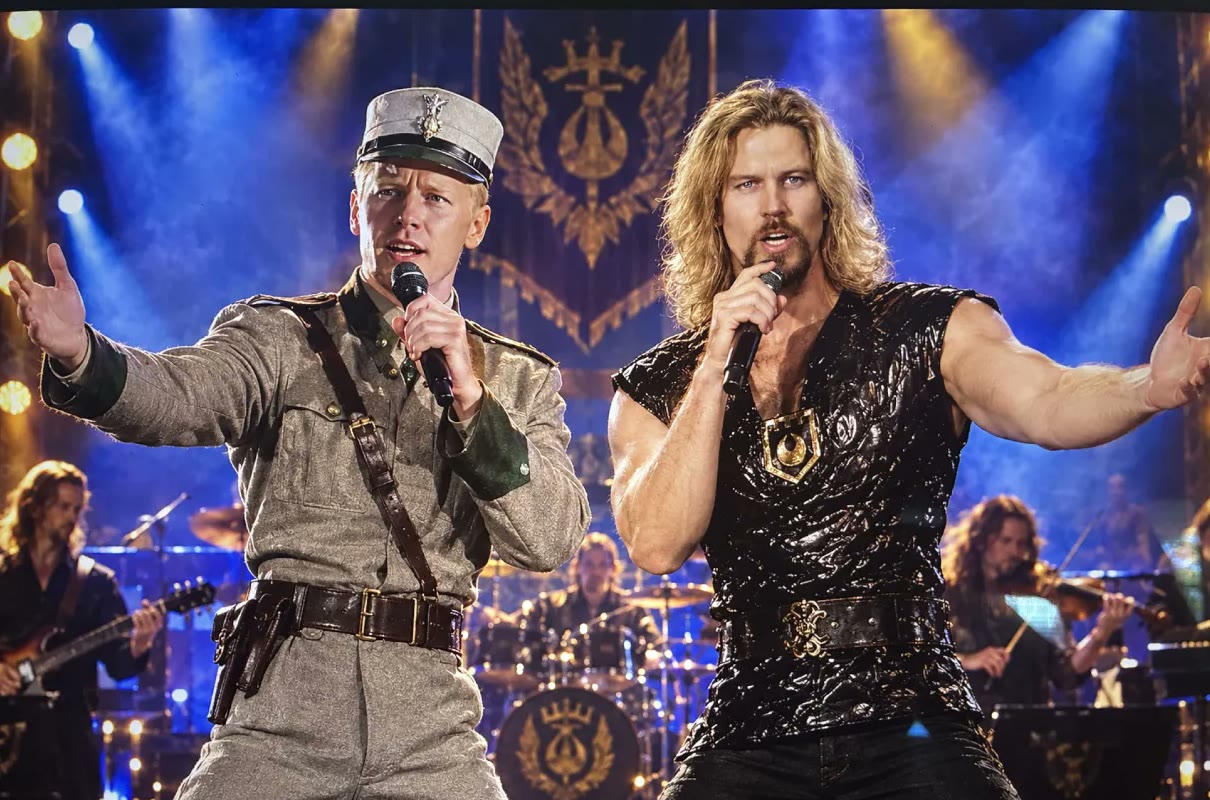 Thomas Truhitte performing on stage with a fellow singer